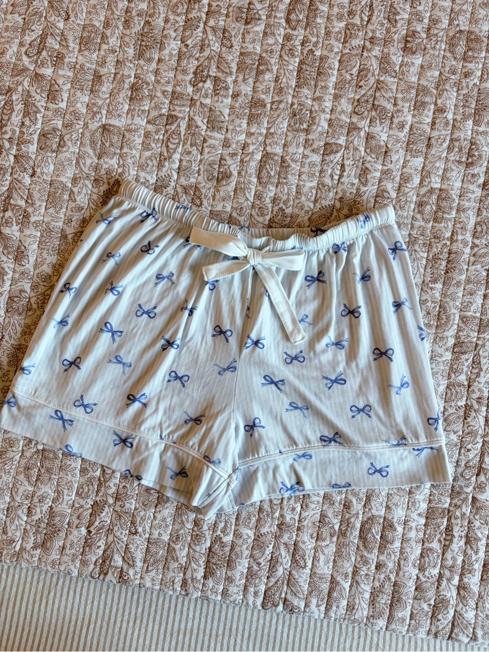 Jaclyn New York Bow-Print Pajama Shorts - Blue & White - Small